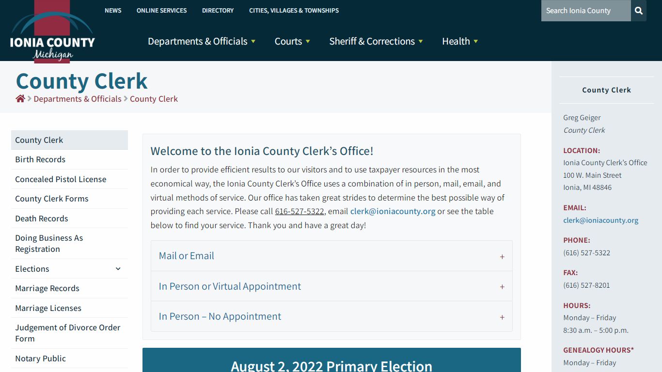County Clerk – Ionia County